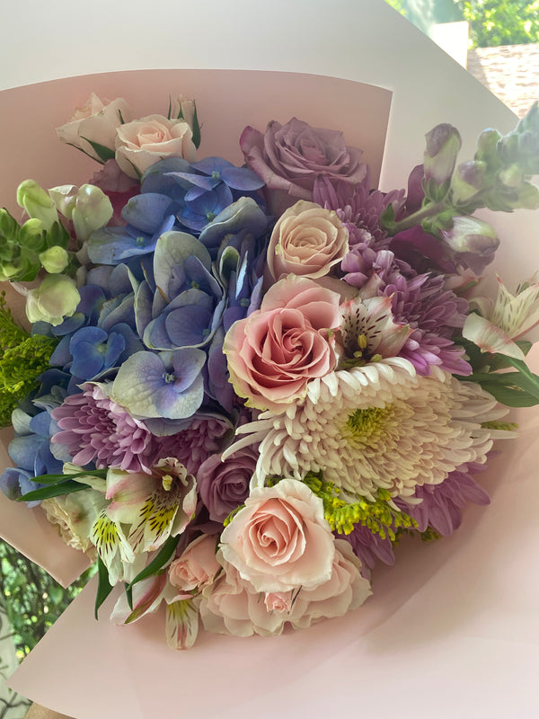 Soft blue pink bouquet